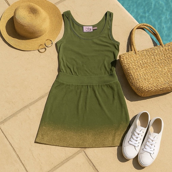 Juicy Couture Y2K Green Terry Cloth Mini Dress S Glitter Pool Lounge Vibe ‘00s - Picture 5 of 13